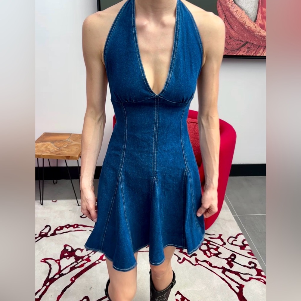 Denim Halter Mini Dress